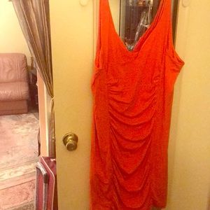 Express Red/ coral ruched front dress